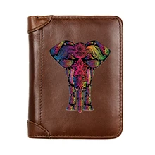 

Ethnic Style Elephant Design Genuine Leather Wallet Classic Men Business Pocket Slim Card Holder Male Short Purses Gifts