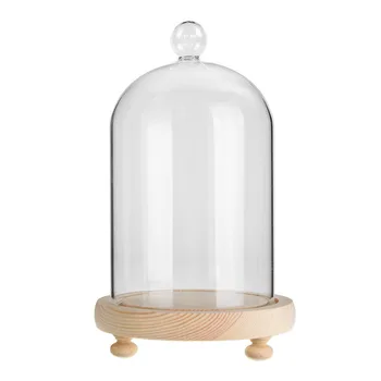 

10*19cm Clear Glass Display Dome Glass Dry Flower Vase Cloche Dome Jar Bell Display with Wooden Base for Christmas Gift