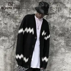 Bonita Vida Свободный кардиган свитера для мужчин 2019 осень зима корейский стиль хип хоп Повседневный Хлопок Уличная мужской свитер