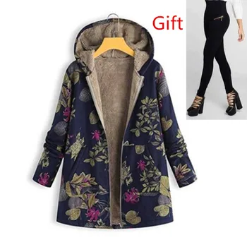 

Womens Coat Winter Warm Outwear Floral Print Hooded Pockets Vintage Oversize Female Coats Women's Casual Outwear Plus Size S-5XL