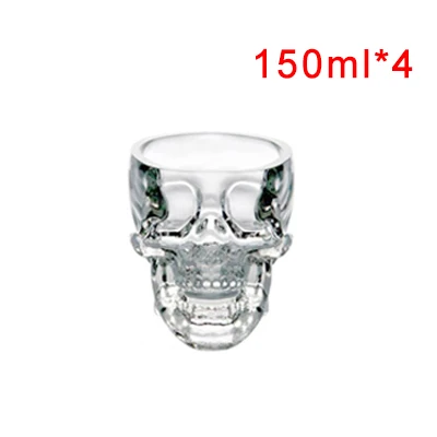 4xcup 150ml Хрустальные стеклянные кружки с черепом, прозрачные бутылки для шампанского, коктейлей, пива, кофе, вина, Набор чашек, контейнеры для напитков - Цвет: 4xcup 150ml