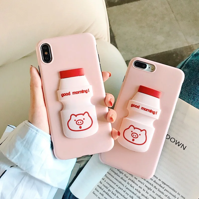 Super cute 3D milk bottle pearl tea pink soft TPU phone case for iphone X XR XS MAX 6S 7 8 plus High-quality back cover | Мобильные