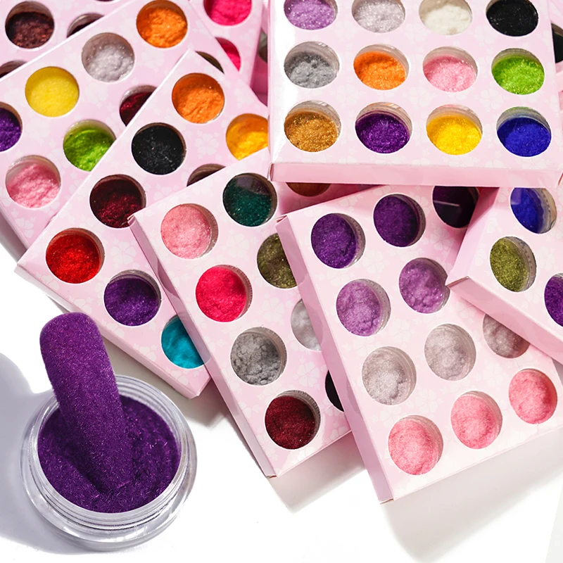 Nail Powder Nail Pigment Nail Glitter Nail Decoration Nail Decorations Nail Powder Set 24 Color/Set Fuzzy Flocking Velvet Nail Glitter Powder Pigment Velvet For Manicure DIY UV Gel Polish Nail Art Tips Decoration