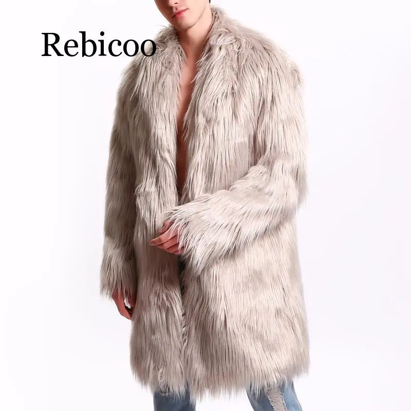 Rebicoo Мужское пальто с мехом Северной зимнее пальто с искусственным мехом ветровка боковой пальто с длинным рукавом в стиле «панк» Щука пальто