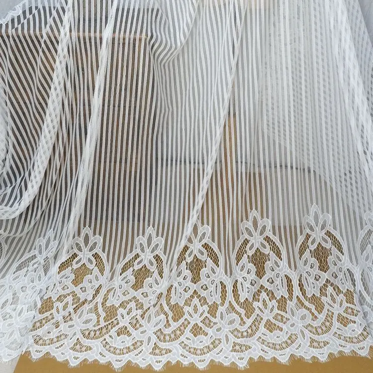 

High quality width 1.5 meters long 3 meters yarn vertical stripe eyelash lace accessories fabric DIY clothing ac