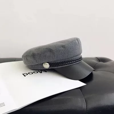 Canvas grey Модная шапка унисекс из искусственной кожи в стиле милитари, Осенние шляпы матроса для женщин, шерстяная черная Серая шерстяная женская шапка для путешествий - Цвет: Canvas grey