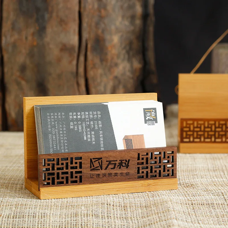 

Card Case Customizable Logo Wood Desktop Retro Chinese-style Office Send Customer Opening Creative Business Gift