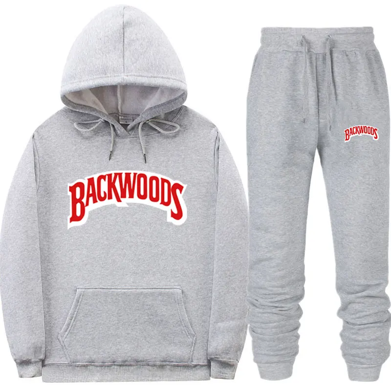 Gray MSK135 Streetwear BACKWOODS Hoodie set Tracksuit Men Thermal Sportswear Sets Hoodies and Pants Suit Casual Sweatshirt Sport Suit - Цвет: Gray MSK135