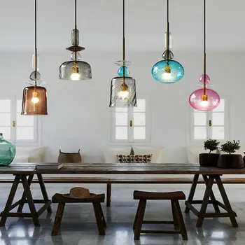 

Nordic Colorful Glass Sconces Pendant Lamp for Living Room Sitting Room Bedroom E27 LED Ceiling Hanging Light Kitchen Fixtures
