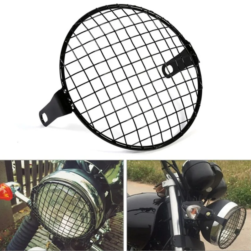 

6.5" Motorcycle Metal Retro Front Headlight Lamp Mesh Grille Cover Mask Square Grid For Harley Honda Cafe Racer Parts For Suzuki