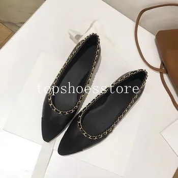 

fashion flat woman casual shoes 2020 spring brand design classic leather flat women shoes Metal chain design woman shoes