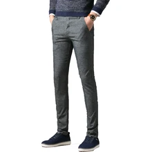 Серые мужские деловые Вечерние брюки, модные облегающие мужские брюки, осенние черные брюки, размер 28-36