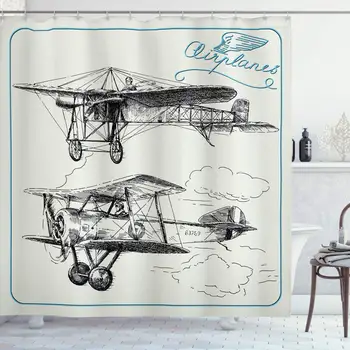 

Airplane Shower Curtain Classic Nostalgic Planes Aircraft Propeller In The Sky Home Cloth Fabric Bathroom Decor Set With Hooks