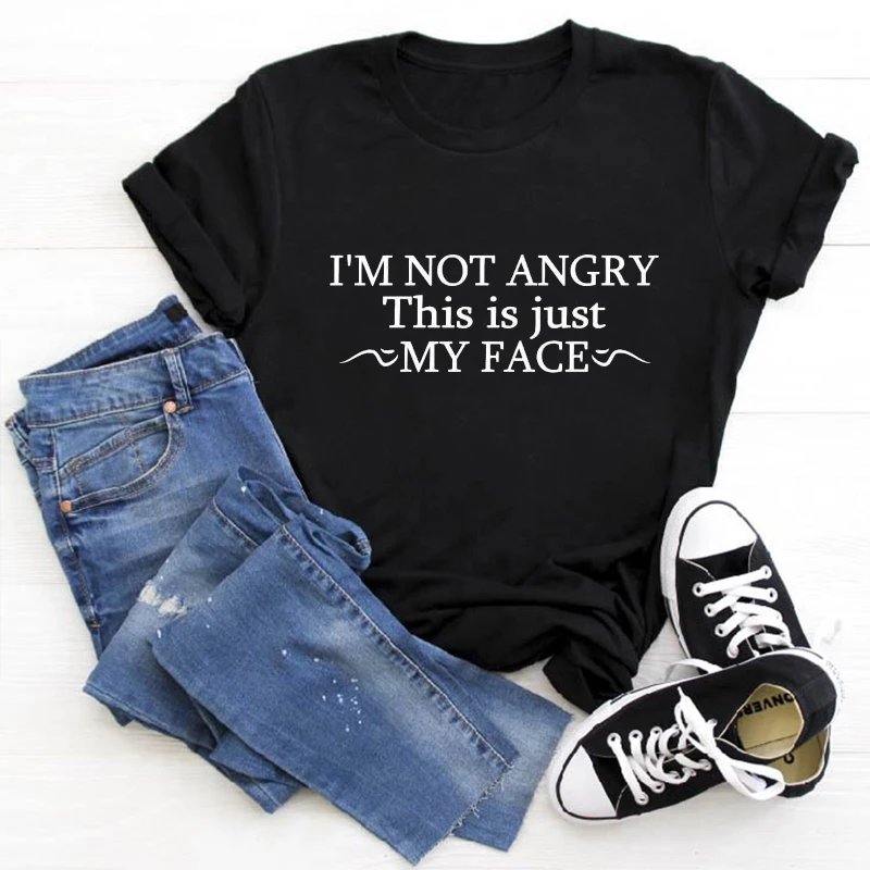 

Kpop Summer Tshirt Women Vogue Letter I M Not Angly This Is Just My Face Printed T Shirt Camisetas Mujer Tee Shirt Femme Tops
