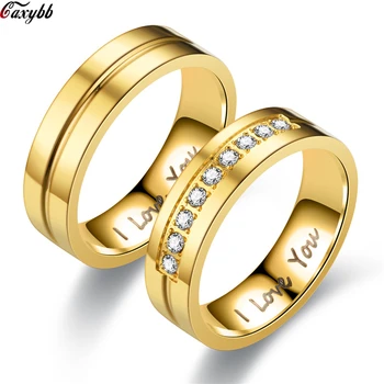 

New Couple Engagement Ring Lovers Rings for Women and Men Stainless Steel Jewelry AAA+ CZ Stone Wedding Band Never Fade or Rust
