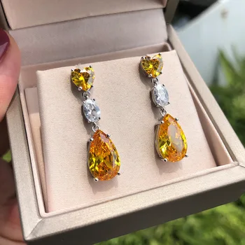 

Luxury Yellow Pink Heart Shape Crystal Drop Earrings for Women Simple Fashion Water Drop Zircon Dangle Earrings Bridal Jewelry