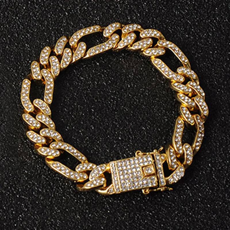 Bling Iced Out полный Кристальный проложить мужской браслет золотого цвета застежки