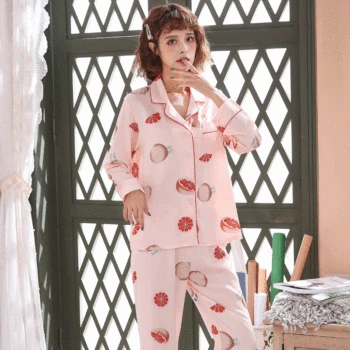 

2020 Spring Women Pajama Set Sleepwear Cute Pajamas Women Pyjamas Long Sleeves Shirt+Pants 2 Pcs Lady Casual Night Suit Homewear