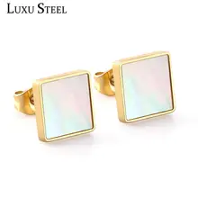 Роскошные стальные высококачественные квадратные серьги-гвоздики белого/черного цвета, Женские аксессуары, серьги из нержавеющей стали