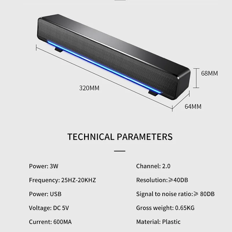 3D беспроводной динамик Bluetooth 5,0 светильник для дыхания Регулируемый USB компьютерный динамик с 3,5 интерфейсом AUX для большинства цифровых устройств