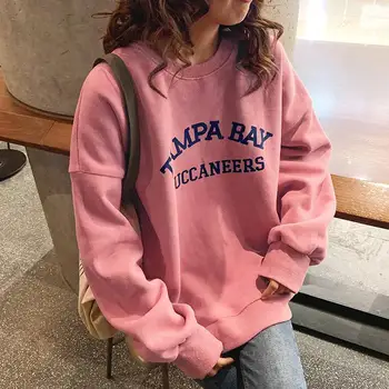 

MISSKY Lady Women Sweatshirt Streetwear Loose Thicken Sweatshirt Crew Neck Printing Letter Autumn Winter Pullover Female Tops