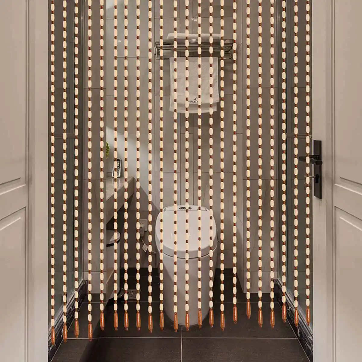 Billige 27 linie Holz Perlen Vorhang 90x175cm Fly Screen Handgemachte Bohnen Jalousien Teiler Sheer Für Veranda Fenster Zimmer tür Eingang Tor