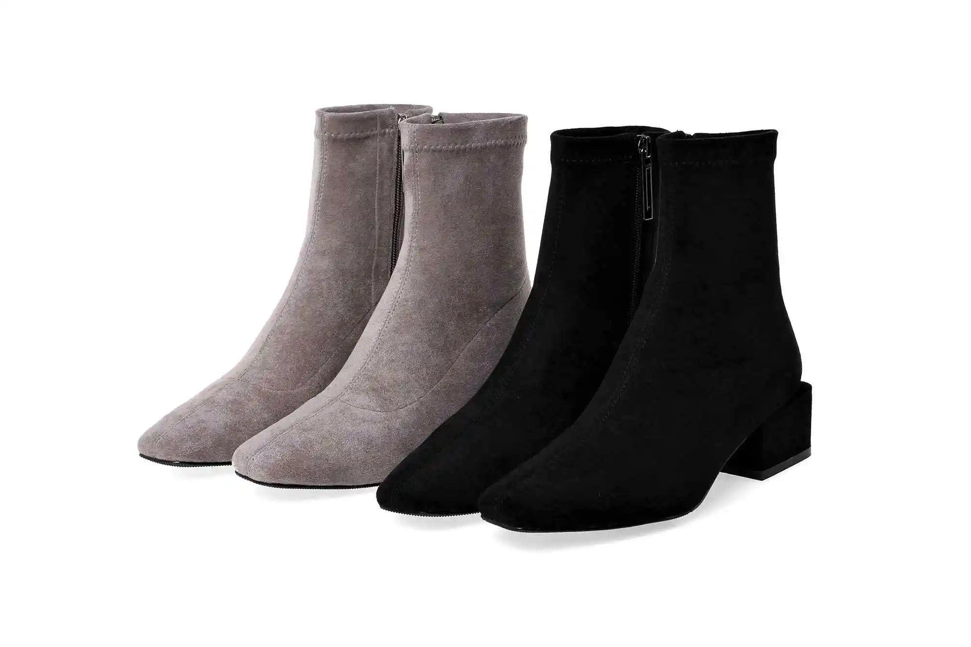 krazing pot flock material med heels zipper square toe keep warm movie star office lady winter shoes gorgeous ankle boots l00