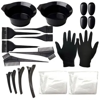 

22pcs Hair Dye Coloring DIY Tool Kit Brush Comb Ear Cover Comb Mixing Bowl Apron Disposable Gloves Clips for DIY Salon