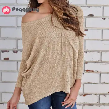 

Women Solid Color Boat Neck Off Shoulder Jumper Knitted Baggy Tops Pullover Femme Korean Pull Tight Shirts Jumper Dropshipping