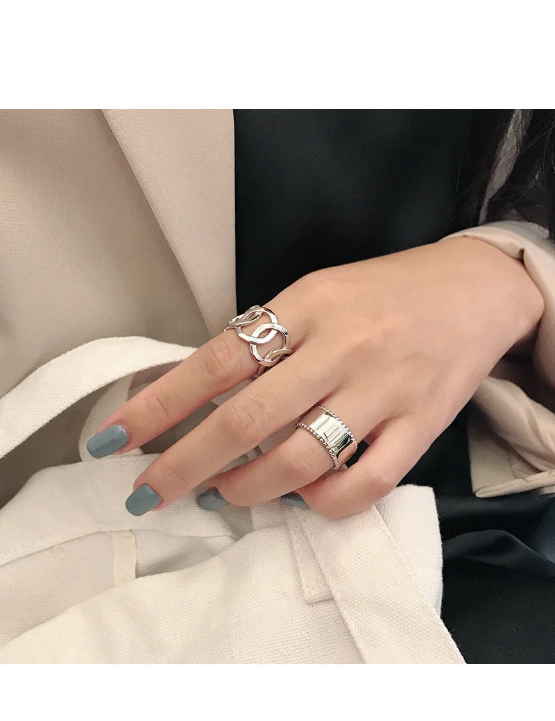 SHANICE Ретро 925 пробы Серебряное Открытое кольцо для женщин Леди Панк Винтаж INS простой широкий ажурные цепи Личности Ювелирные изделия Anillos