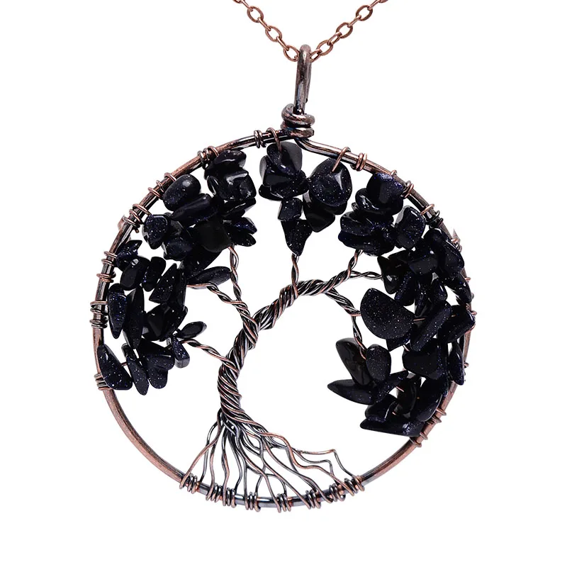 SEDmart 7 Чакра дерево жизни кулон ожерелье Медь с натуральным кристаллом кварца ожерелье Кварцевые подвески с камнями женский Рождественский подарок - Окраска металла: Blue sand
