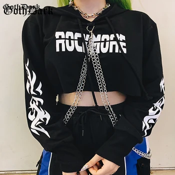 

Goth Dark Grunge Gothic Female Sweatshrits Harajuku Letter Print Chain Autumn 2019 Cropped Sweatshrit Punk Longsleeve Hoodies
