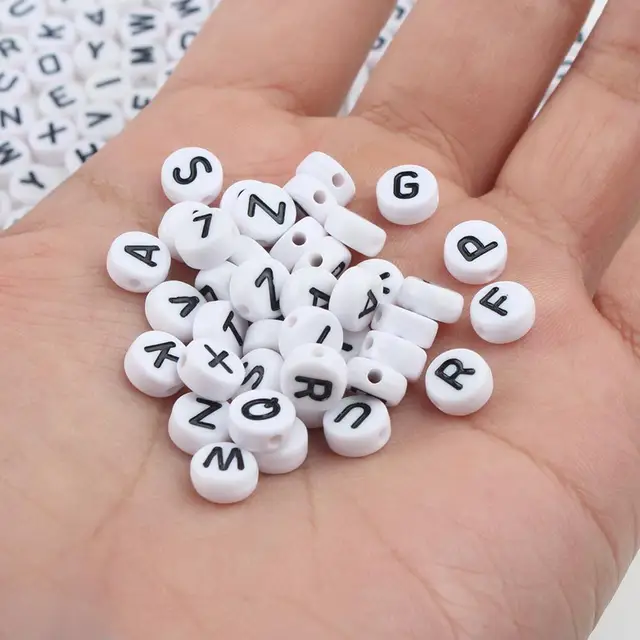 Mixed Letter Acrylic Beads Round Flat Alphabet Digital Cube Loose Spacer Beads For Jewelry Making Handmade Diy Bracelet Necklace 4x7mm Letter