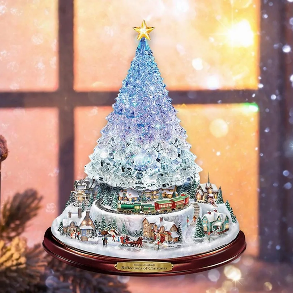 Sticker Tree Crystal Ball Rotating Sculpture Train Christmas Decoration