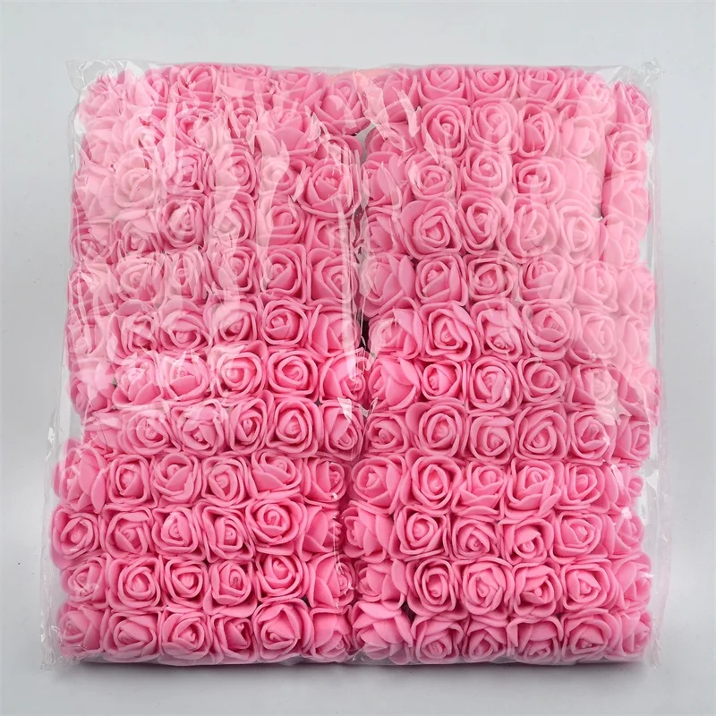 144pcs Mini PE Foam Rose Artificial Flower Bouquet For Wedding Decoration DIY Scrapbooking Wreath Supplies Fake Flower Craft - Цвет: Pink