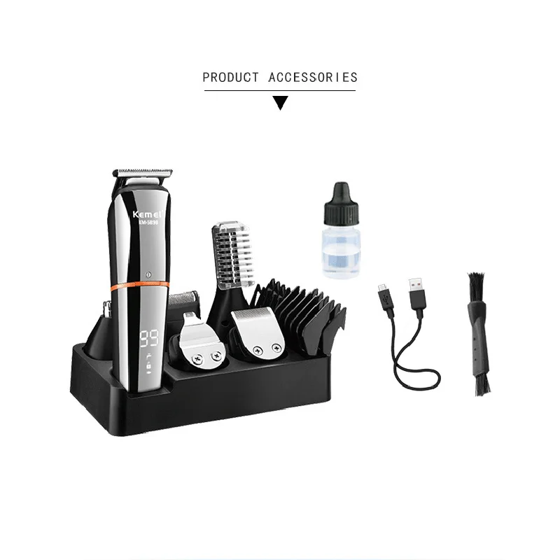 Kemei 11 In 1 Multifunctional Men's Grooming Kit Electric Clipper Hair Trimmer for Nose Ear Beard Razor LCD Display Powerful 5