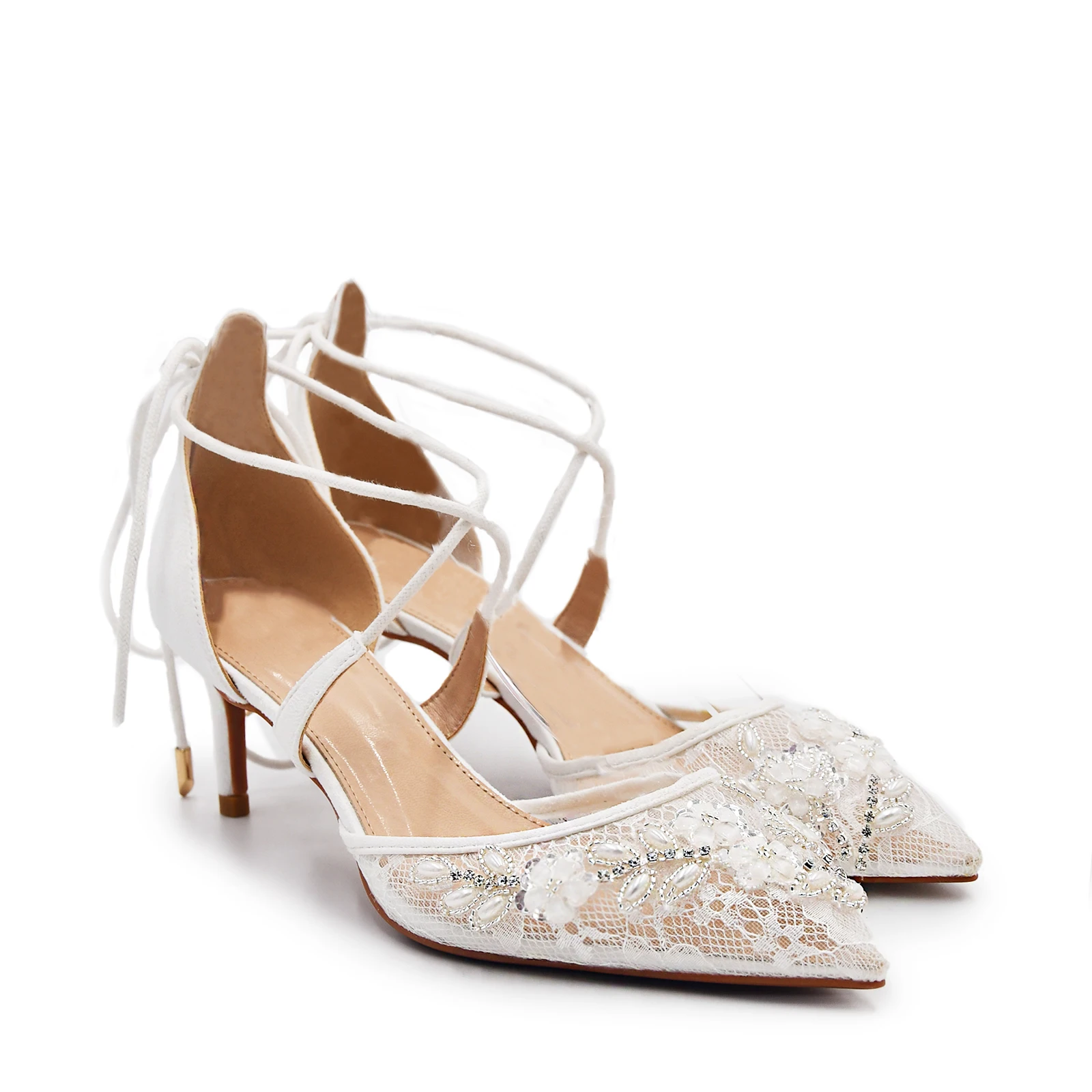 

TOPQUEEN Strappy High-Heeled Summer Wedding Bride Shoes White Dames Schoenen Women's Gril Dresses Flower Manual A03