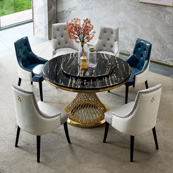 

Postmodern Villa model marble round stainless steel dining table