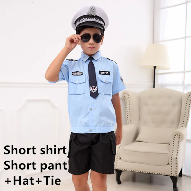 Halloween Costume for Kids Traffic Police Policemen Uniform Carnival Party Children's Day Stage Performance Clothing 110-160CM - Цвет: Boys style1
