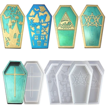 

4 Shape Halloween Coffin Box Molds Coffin Storage Box Silicone Molds Art Crafts X7YA