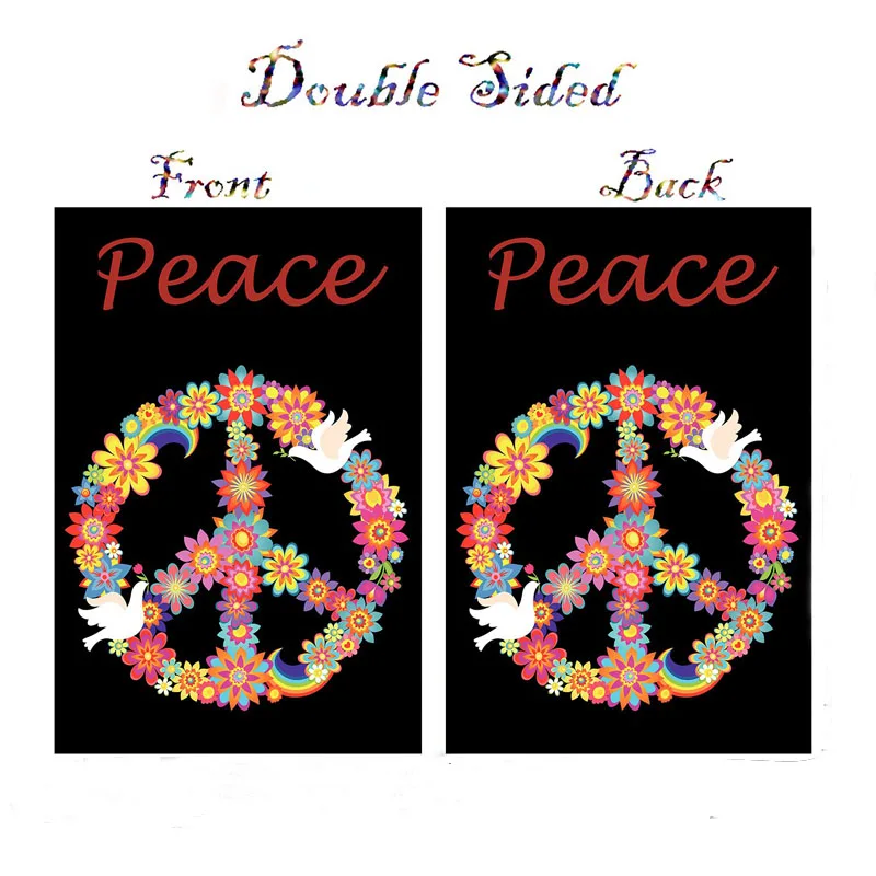 Love Peace Bird Flower House Flag 12" x 18" Double Sided, Polyester Rainbow Celebrate Welcome Yard Garden Flag Banners for Patio
