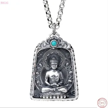 

BOCAIBuddha's square brand s999 pure silver retro Pendant six words true words rotating square brand Necklace pendant for men