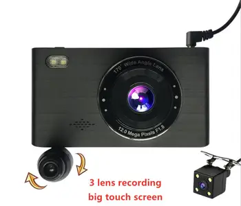

3 Lens Car Recorder Full HD 1080P Car Cameras Front And Rear View And Car Carbin Record Touchable Screen Car DVR