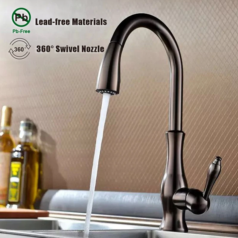 

Kitchen Sink Faucet with Pull Down Sprayer High Arc Single Handle Sink Faucet with Pull Out Kitchen Faucets Oil Rubbed Bronze