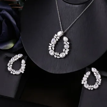 

janeklly trendy Wedding Necklace Earrings For Women Accessories Full Cubic Zirconia Bridal Jewelry Sets pendientes mujer moda
