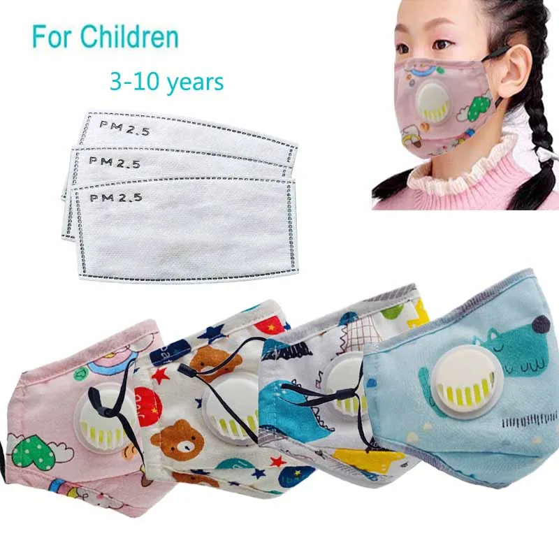 

Mouth Mask Children Breathable Replaceable Filter Cotton Face Mask Prevent Dust Pollution PM2.5 Mask Cute Cartoon Animal