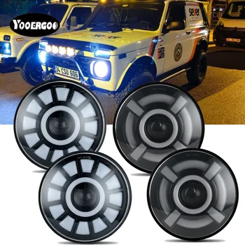 

For Lada Niva 4x4 7'' Led Headlight H4 High Low Beam Round Cars Running Lights Headlamp for J eep W rangler JK Land Rover Defend