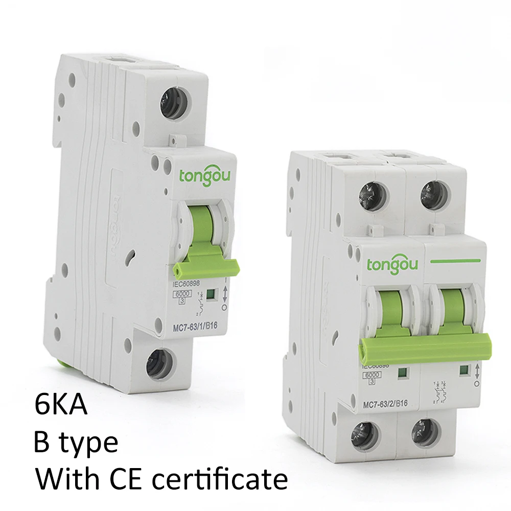 Curve B Type 1P 2P 1A 6A 10A 16A 20A 25A 32A 40A 50A 63A Miniature Circuit Breaker 6KA 110V/220V/400V 50/60HZ Type B MCB