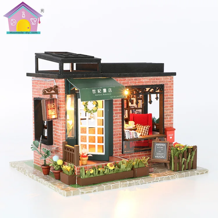 

Hoomeda-diy DIY Hut Is Century Bookstore Creative Handmade Wood Assembled Villa Model Cabin Mini Loft