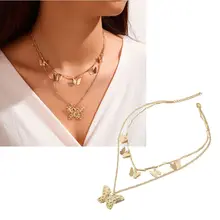 Newest 2020 Golden Butterfly Multi Layer Pendant Necklaces For Women Fashion Butterfly Necklace Bohemian Jewelry 1pc fashion butterfly necklace women necklaces chic accessories multi layer butterfly clavicle chain choker exquisite pendant